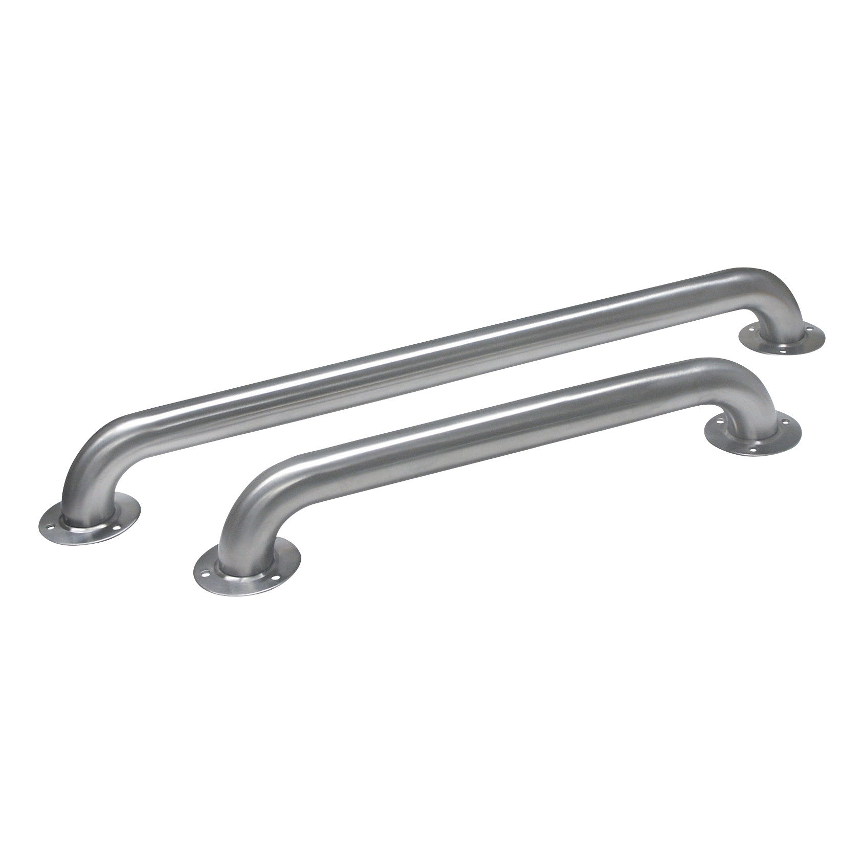 Two antimicrobial stainless steel grab bars with rounded ends and mounting plates for secure installation.