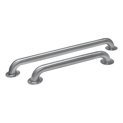 Two antimicrobial stainless steel grab bars with rounded ends and mounting plates for secure installation.