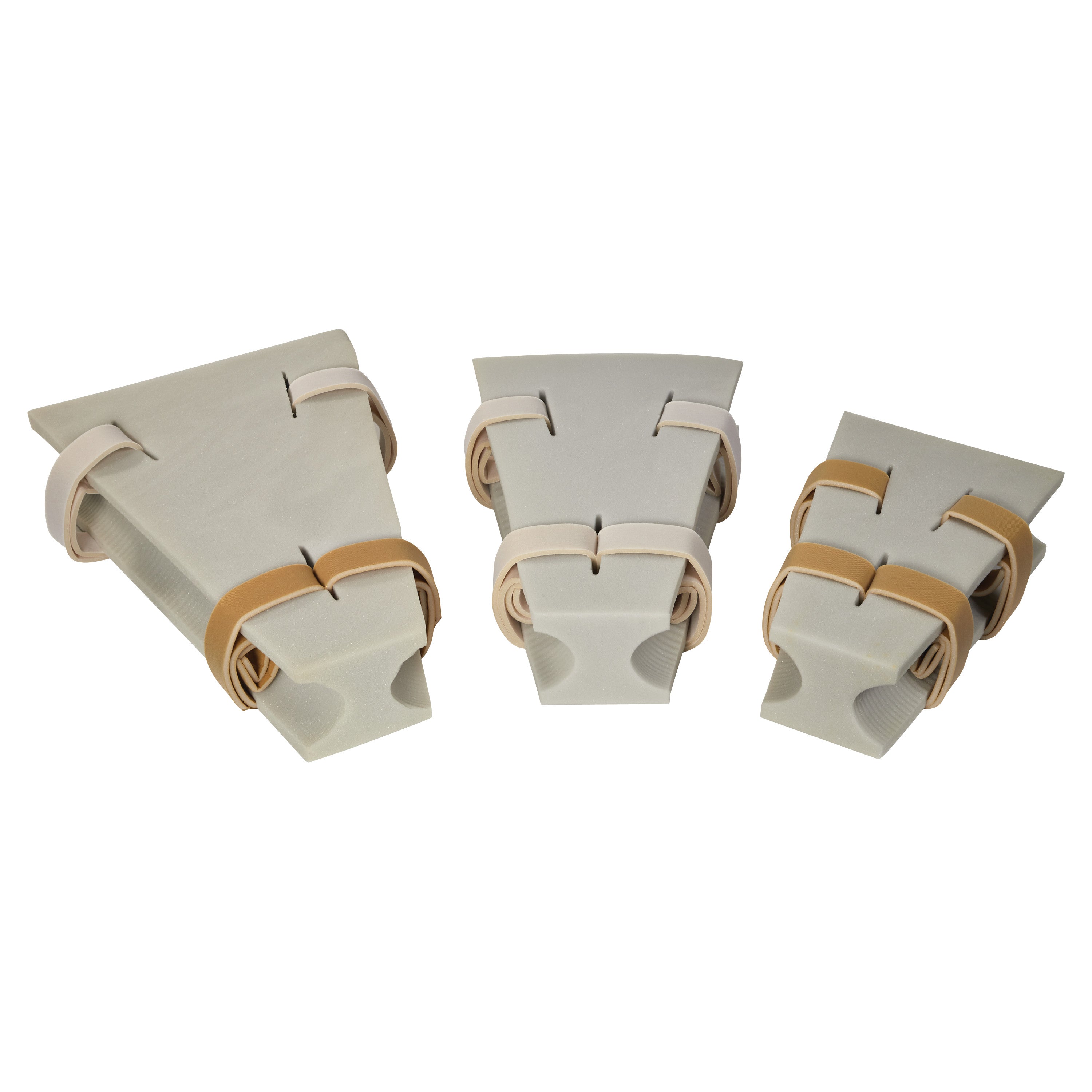 Three AliMed Abduction Pillows in varying sizes with straps, designed for positioning and support.