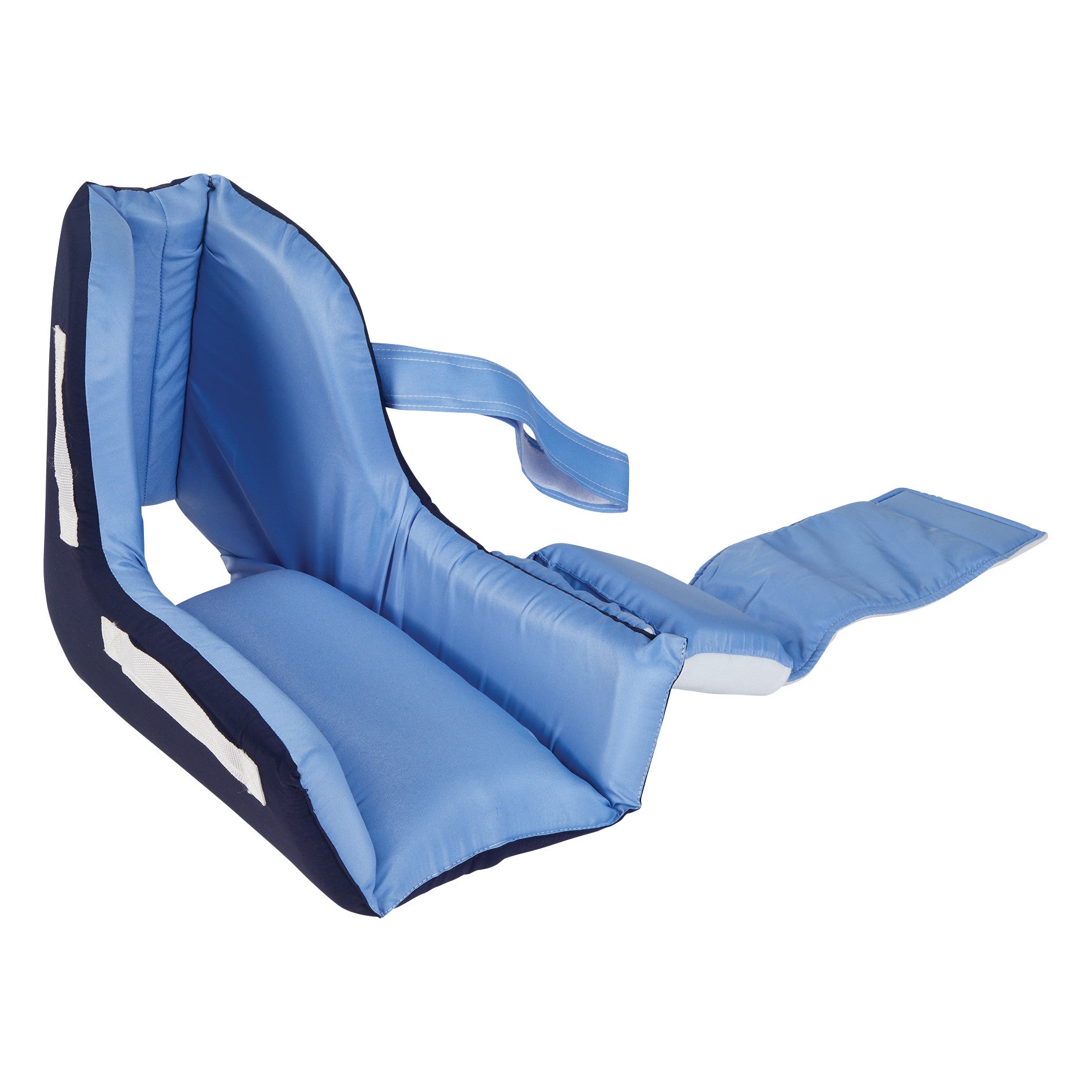 An AliMed Heel-Up Foot Positioner in blue, featuring cushioned support for foot elevation and positioning.
