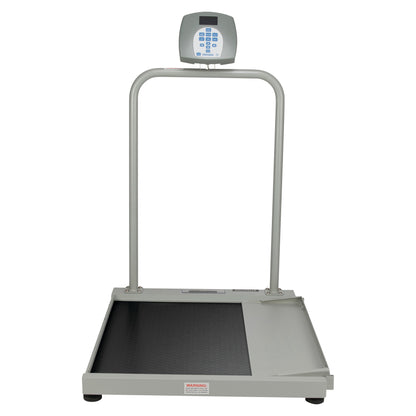 A Health o meter Digital Wheelchair Ramp Scale with a black platform, side rails, and a digital display mounted above.