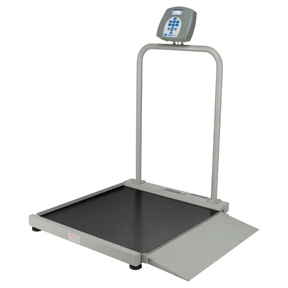 A Health o meter Digital Wheelchair Ramp Scale. It features a platform with a ramp and a digital display on a stand.