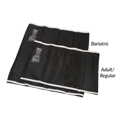Two AliMed No-Lift BOOSTER mats are shown, labeled "Bariatric" and "Adult/Regular," with a black surface and white edges.