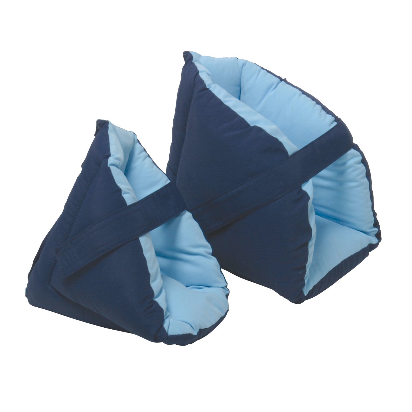 Two AliMed FootPillows in dark blue with light blue lining, designed for foot support and protection.