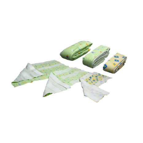 Universal Octopaque Pediatric Positioners, featuring rolled and folded green and yellow patterned cushions.