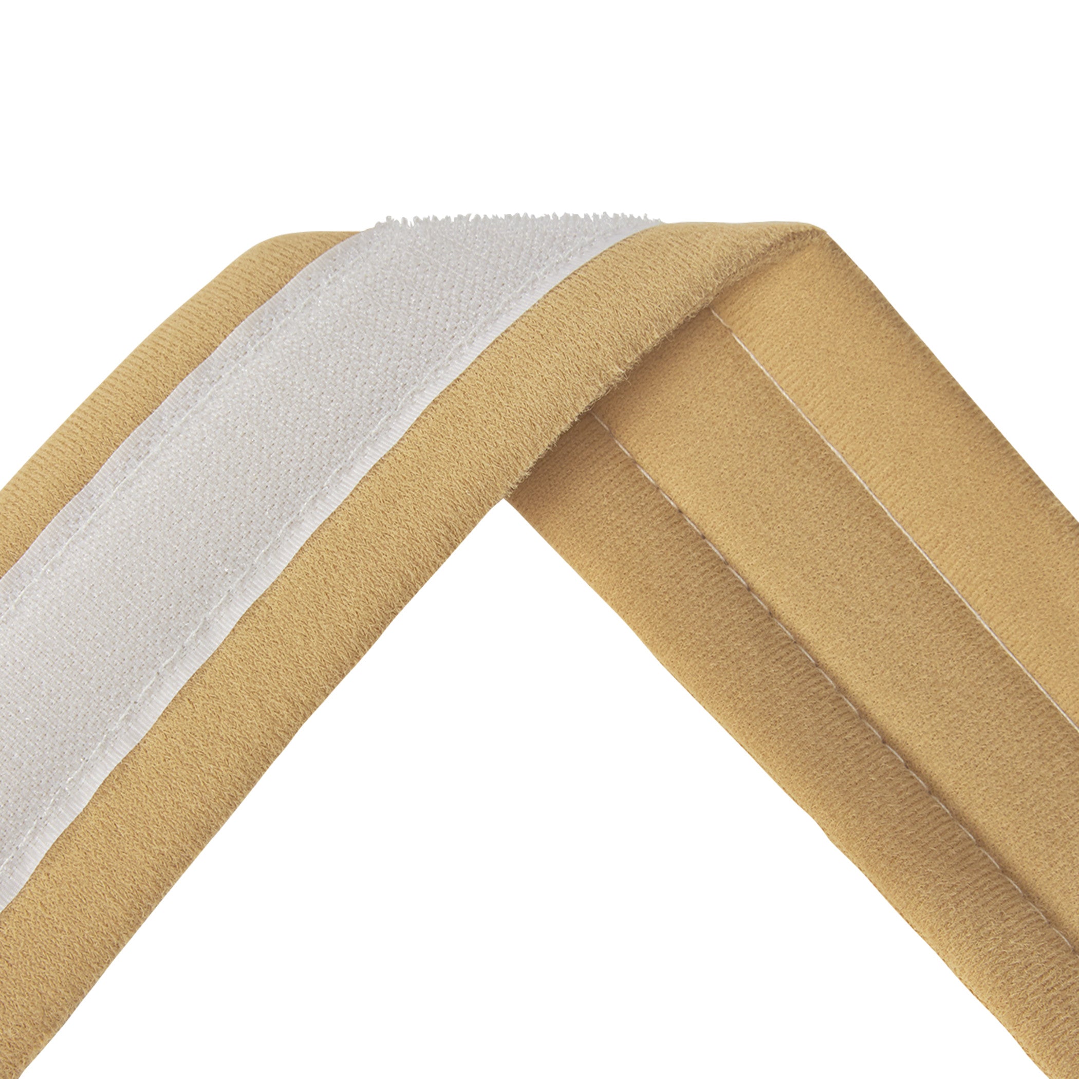 An AliMed AliStrap Soft Positioning Strap, featuring tan and white hook-and-loop fasteners in a crossing position.