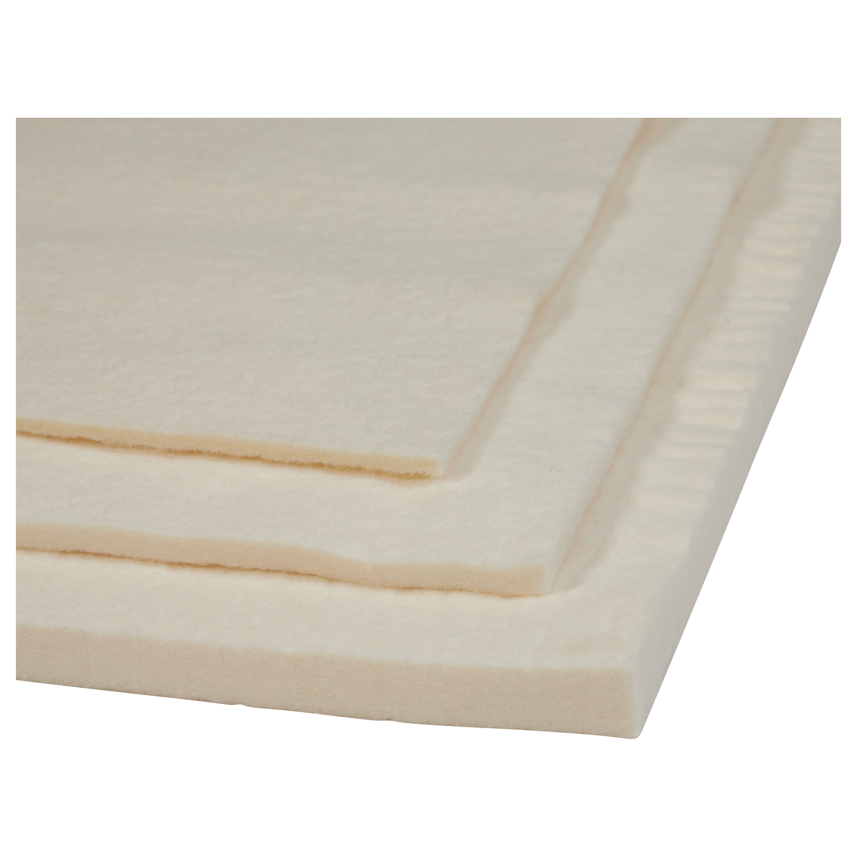 Close-up of layers of Orthopedic-Grade Felt Padding, showing its soft, thick texture in a light cream color.