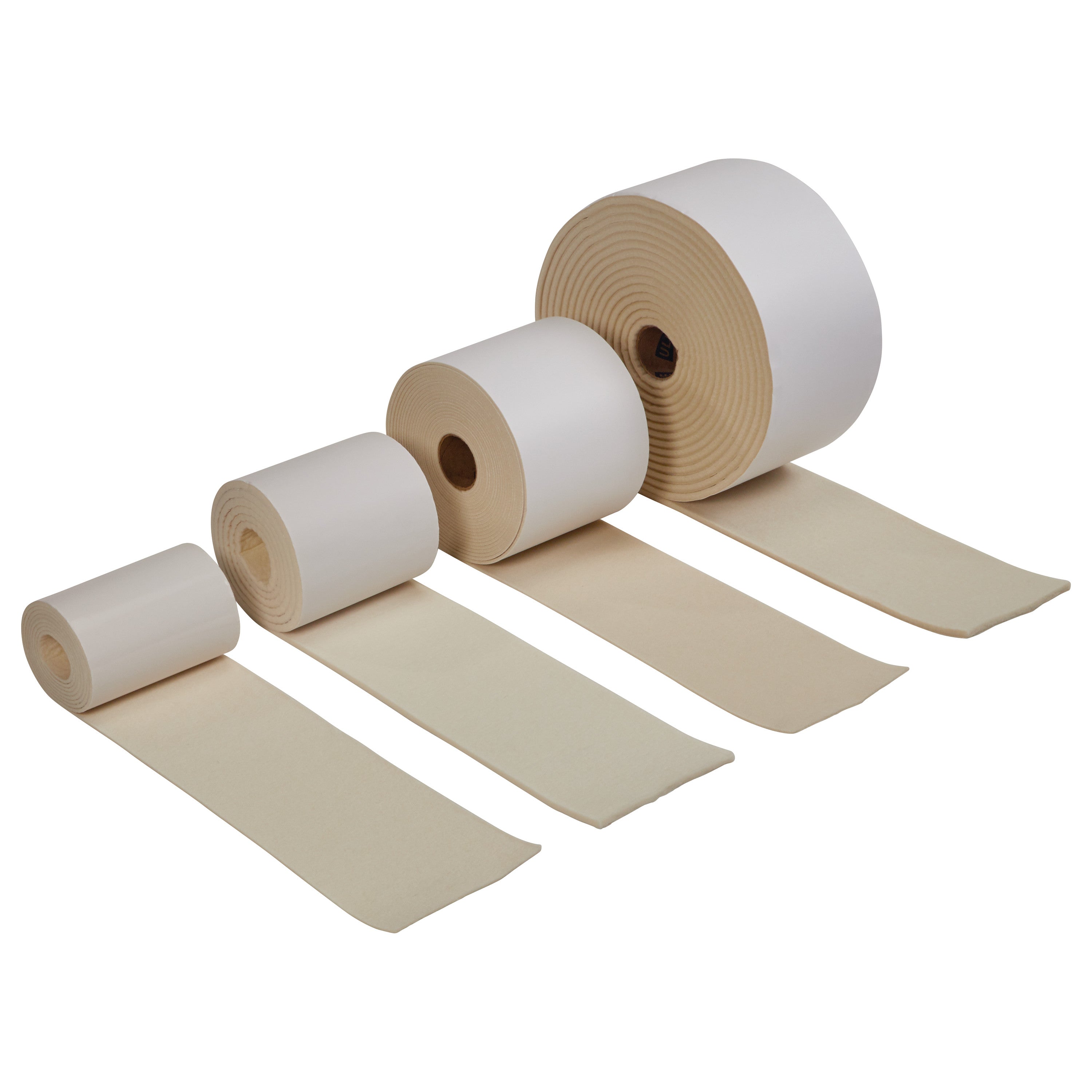 Four rolls of Orthopedic-Grade Felt Padding in varying widths are aligned in a row.