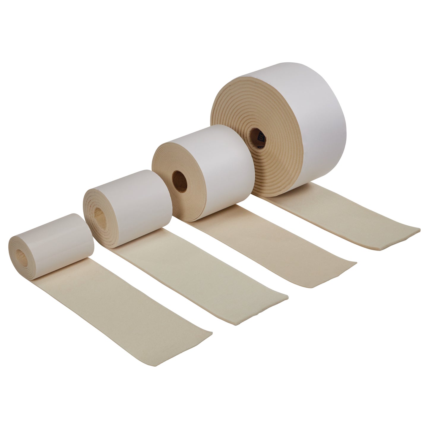 Four rolls of Orthopedic-Grade Felt Padding in varying widths are aligned in a row.
