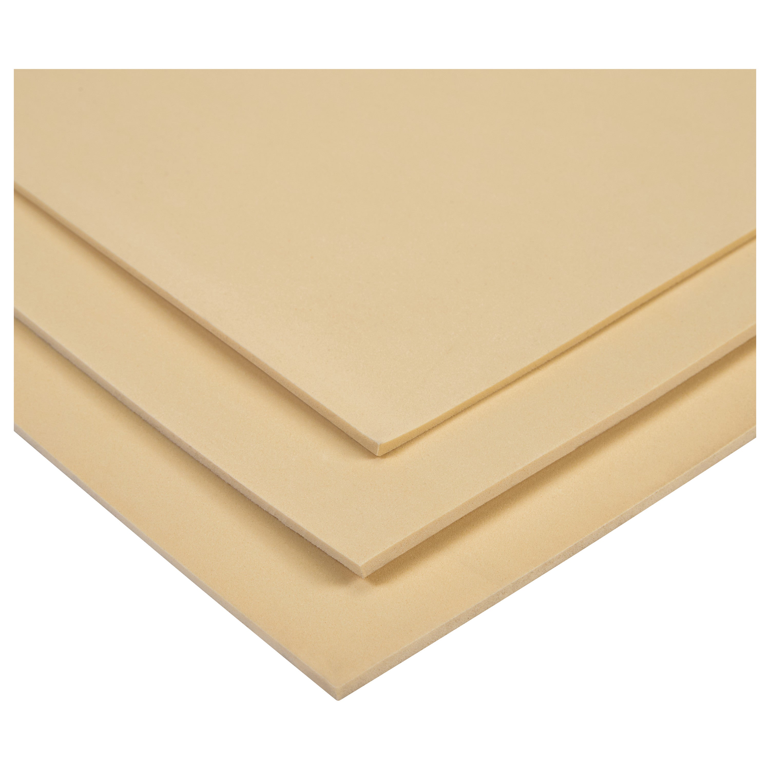Three stacked sheets of AliMed NickelPlast-S, a beige, semi-rigid plastic material.