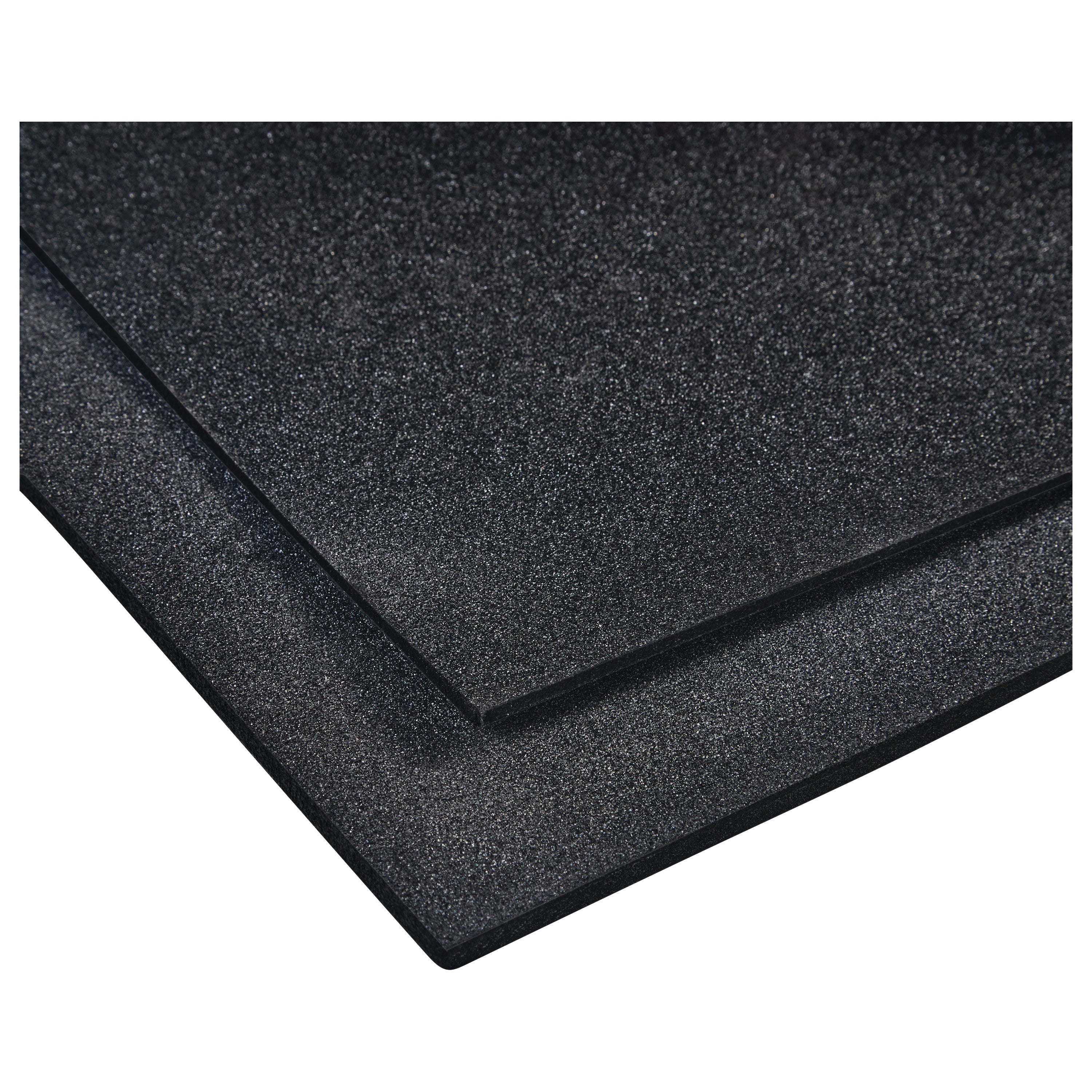Two overlapping sheets of AliMed Plastazote #3 foam, with a textured black surface.