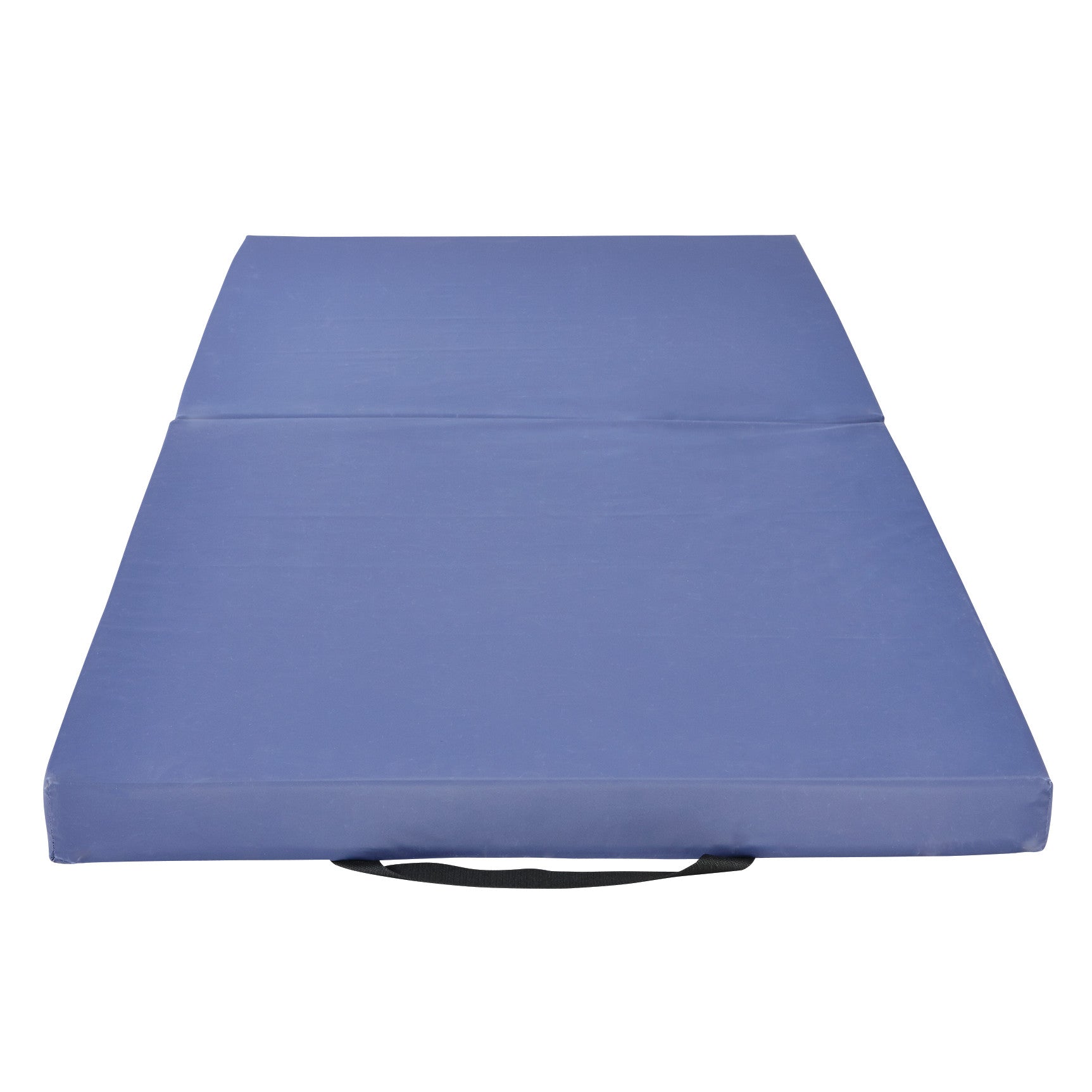 The AliMed Economy Bi-Fold Bedside Fall Mat with Handles is shown open, featuring a blue surface and a carry handle.