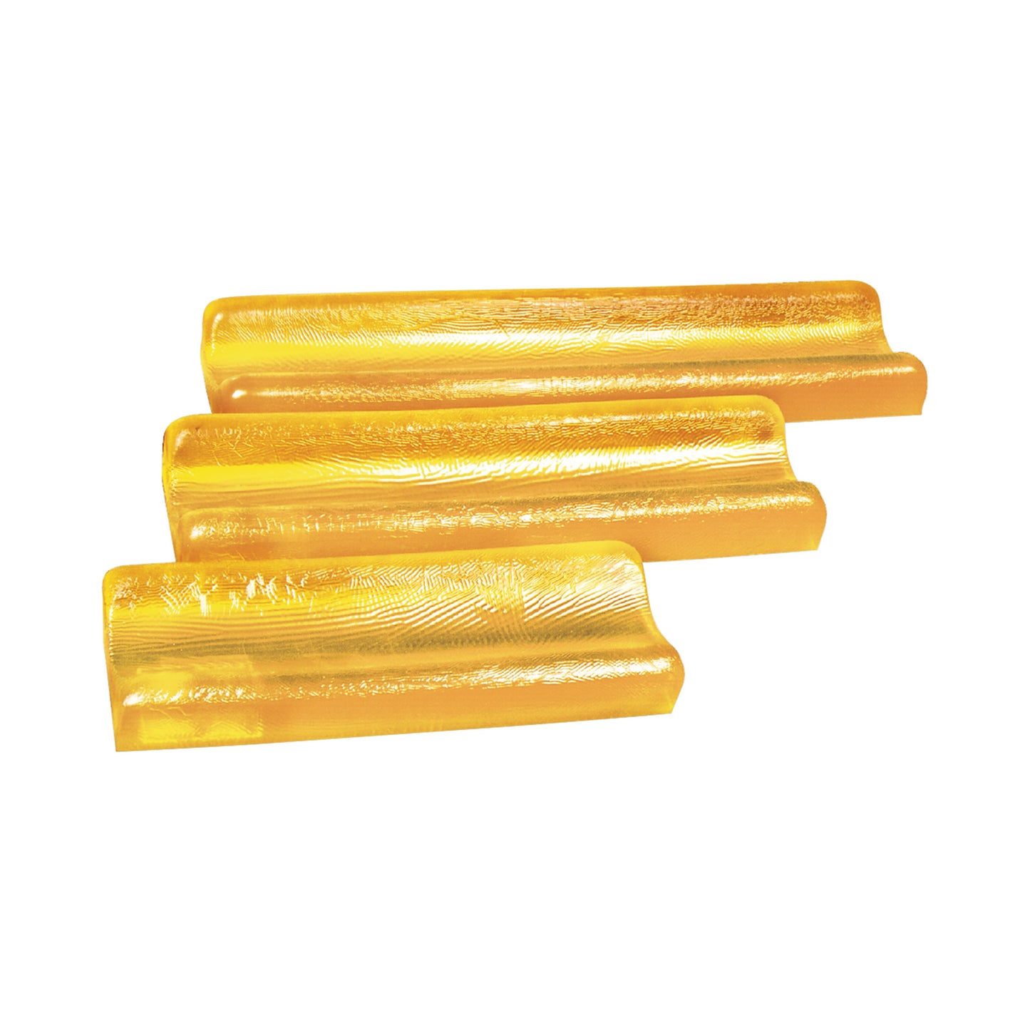 Three AliMed AliGel Contoured Armboard Pads are shown, featuring a yellow, textured gel surface designed for medical support.