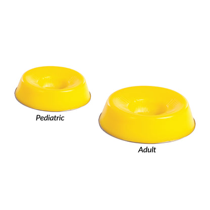 Two yellow AliMed AliLite Head Donuts are shown side by side. The left one is labeled "Pediatric" and the right one "Adult."