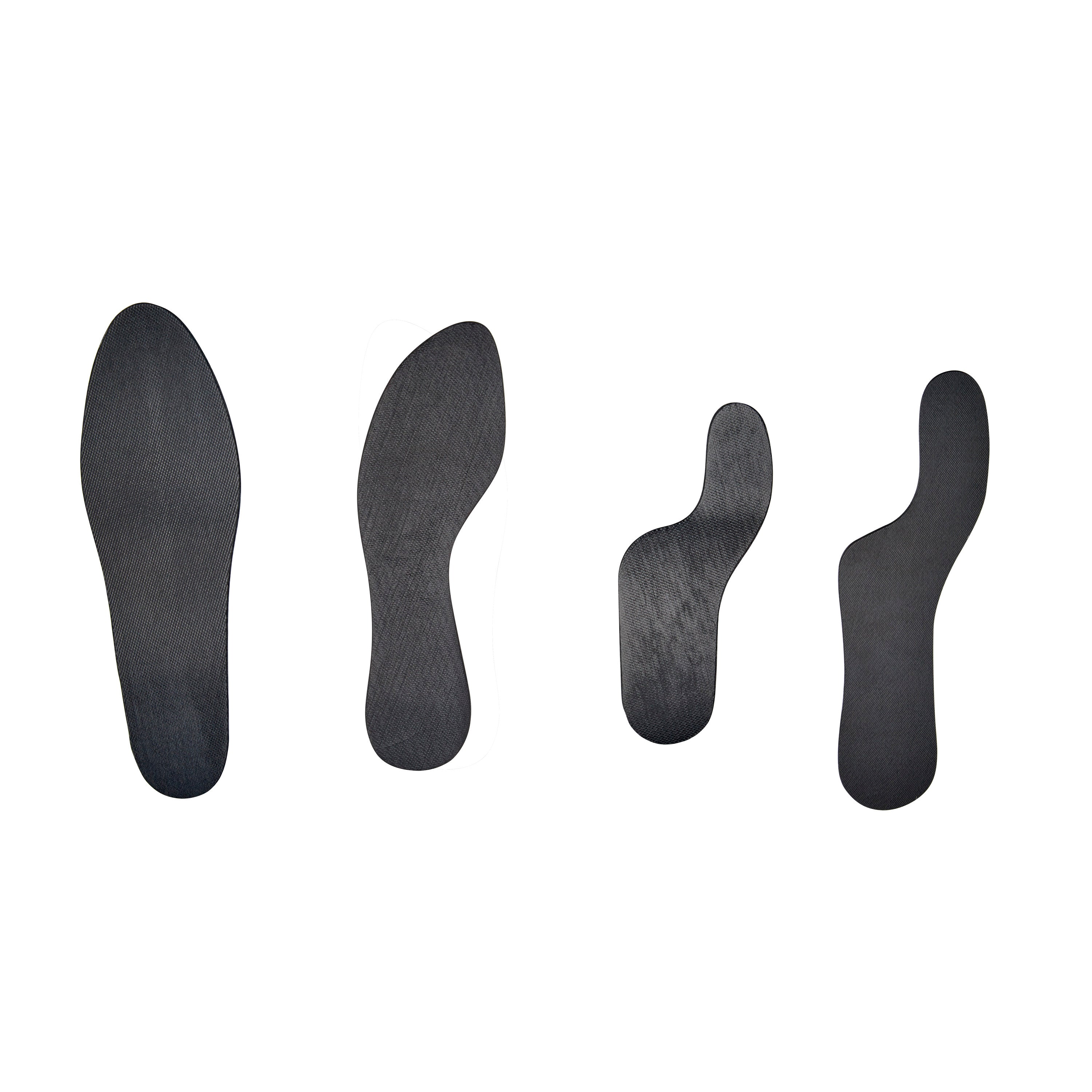 Four black Carboplast Thermoplastic Contoured Plates of varying sizes against a white background.