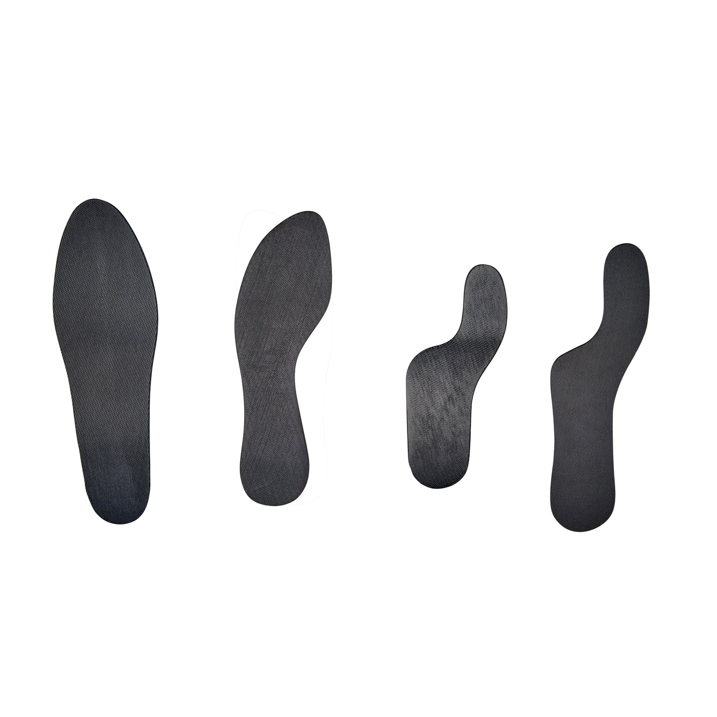 Four black Carboplast Thermoplastic Contoured Plates of varying sizes against a white background.