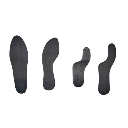 Four black Carboplast Thermoplastic Contoured Plates of varying sizes against a white background.