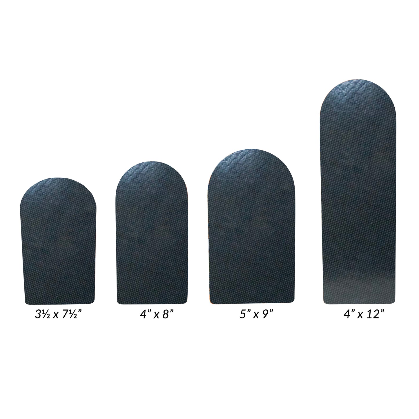 Four Aetrex Carboplast Composite Sheets of varying sizes, each with a colorful abstract pattern, are displayed. Sizes are labeled.