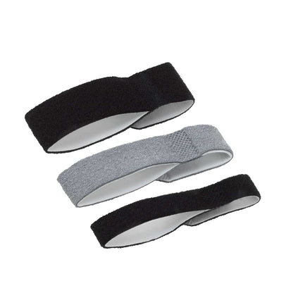 Three 3pp Buddy Loop Finger Splints are displayed. Two are black, and one is gray. They are made of a soft, flexible material.