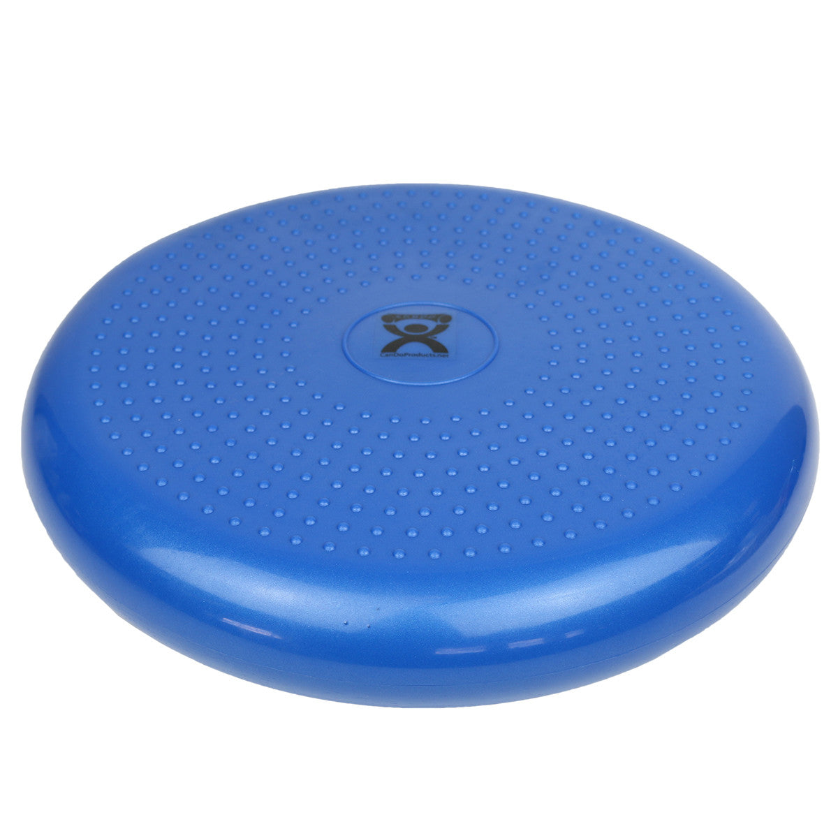 A blue CanDo Vestibular Disc with a textured surface and a logo in the center.