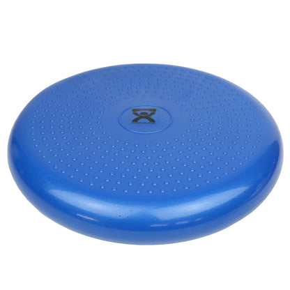 A blue CanDo Vestibular Disc with a textured surface and a logo in the center.