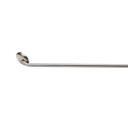 A stainless steel Laryngeal Mirror with a round, angled mirror at one end on a long, thin handle, isolated on a white background.