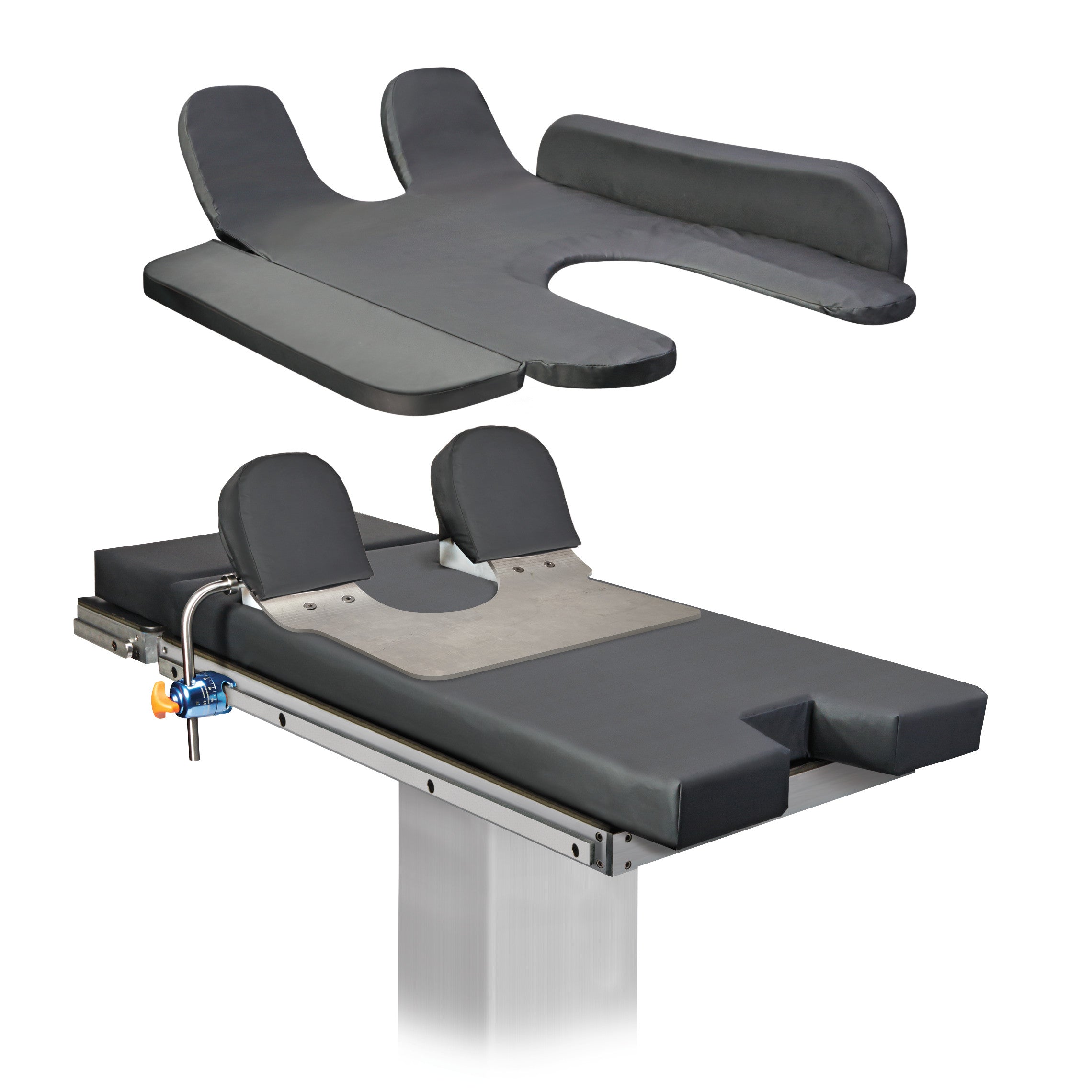 The AliMed SecureFit TPS Trendelenburg Positioning System, featuring a padded table and adjustable headrests.
