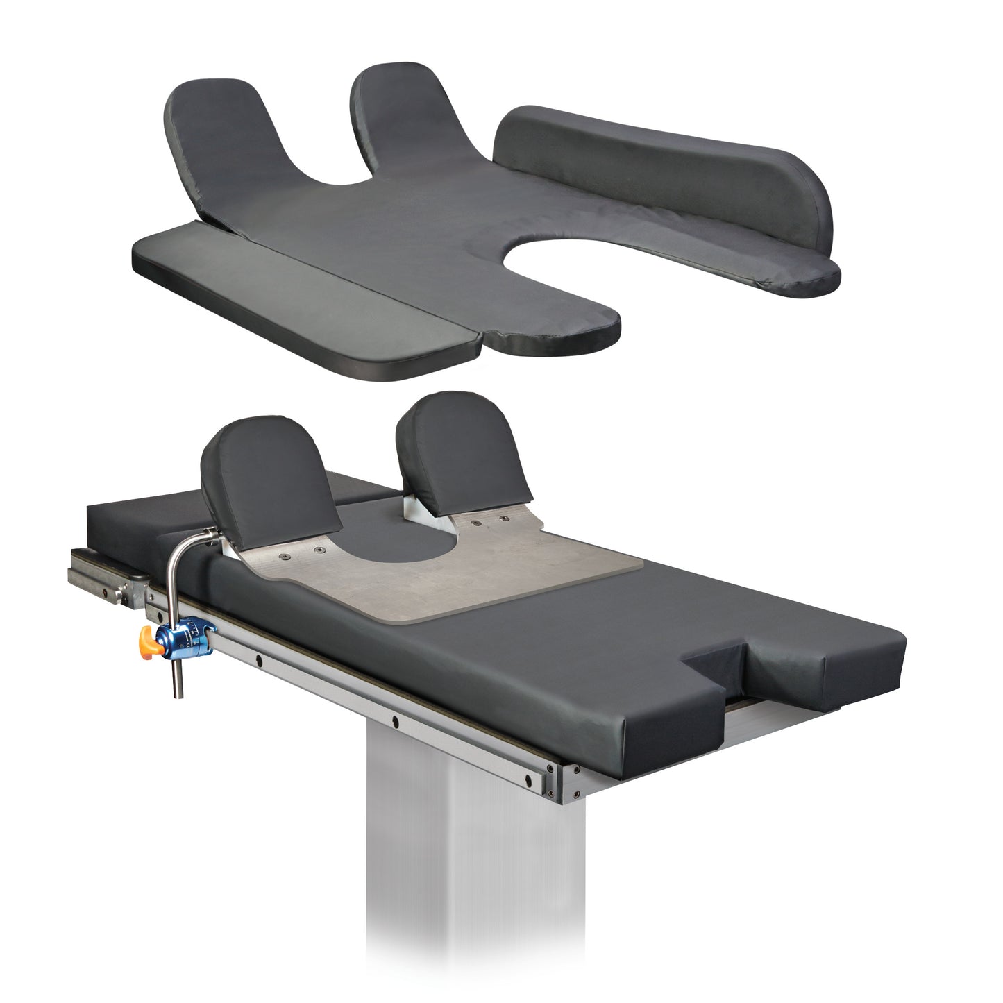The AliMed SecureFit TPS Trendelenburg Positioning System, featuring a padded table and adjustable headrests.