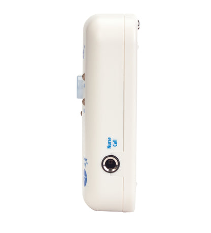 Side view of the AliMed IQ CordLess Sensor Alarm. It shows a "Nurse Call" jack and a button, with a white, compact design.
