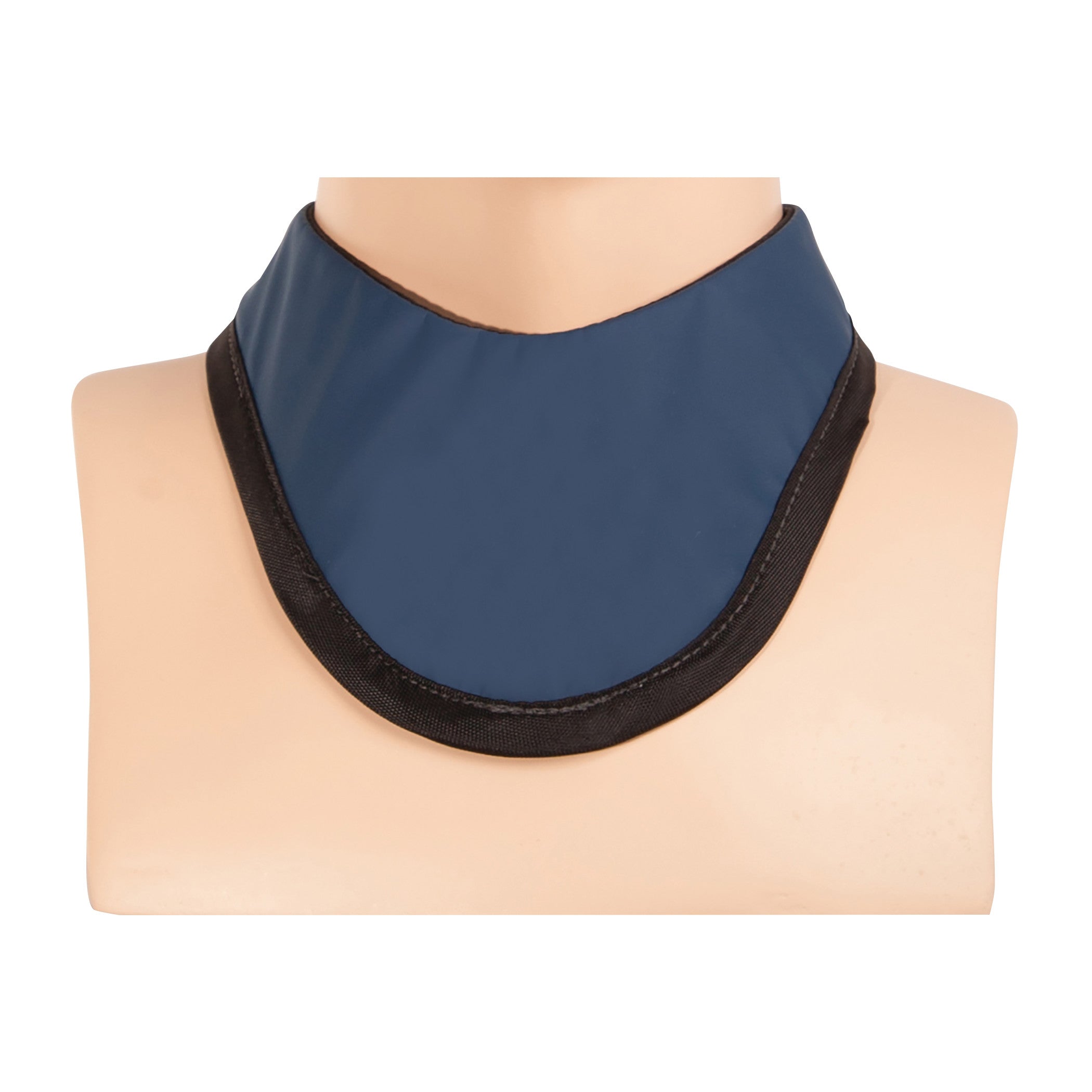 A mannequin wears a Barrier Technologies UltraFlex Lead-Free Support Vest and Skirt, featuring a blue material with black trim.