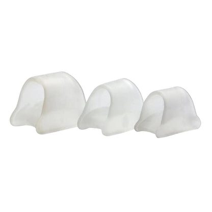 Three PediFix Visco-GEL Hammer ToeCrutches arranged in descending size, made of translucent material for toe cushioning.