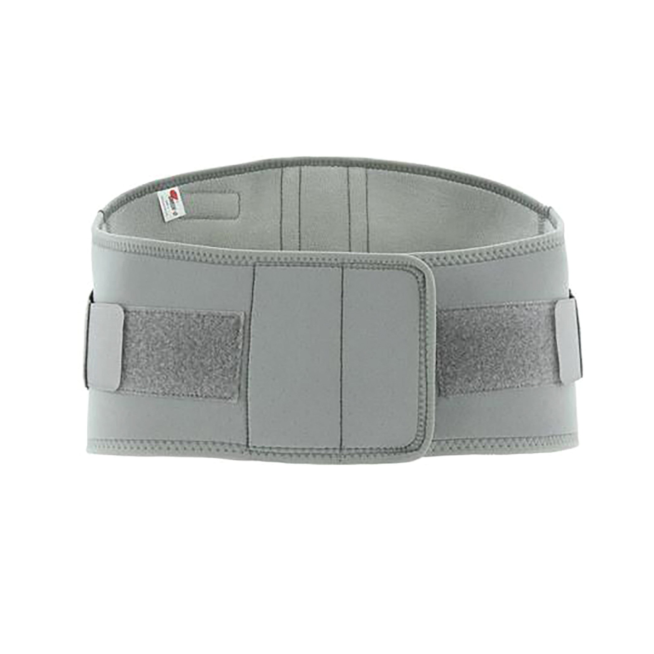 The Swede-O Thermal Lumbar Support, a gray adjustable back brace with straps for lumbar support.