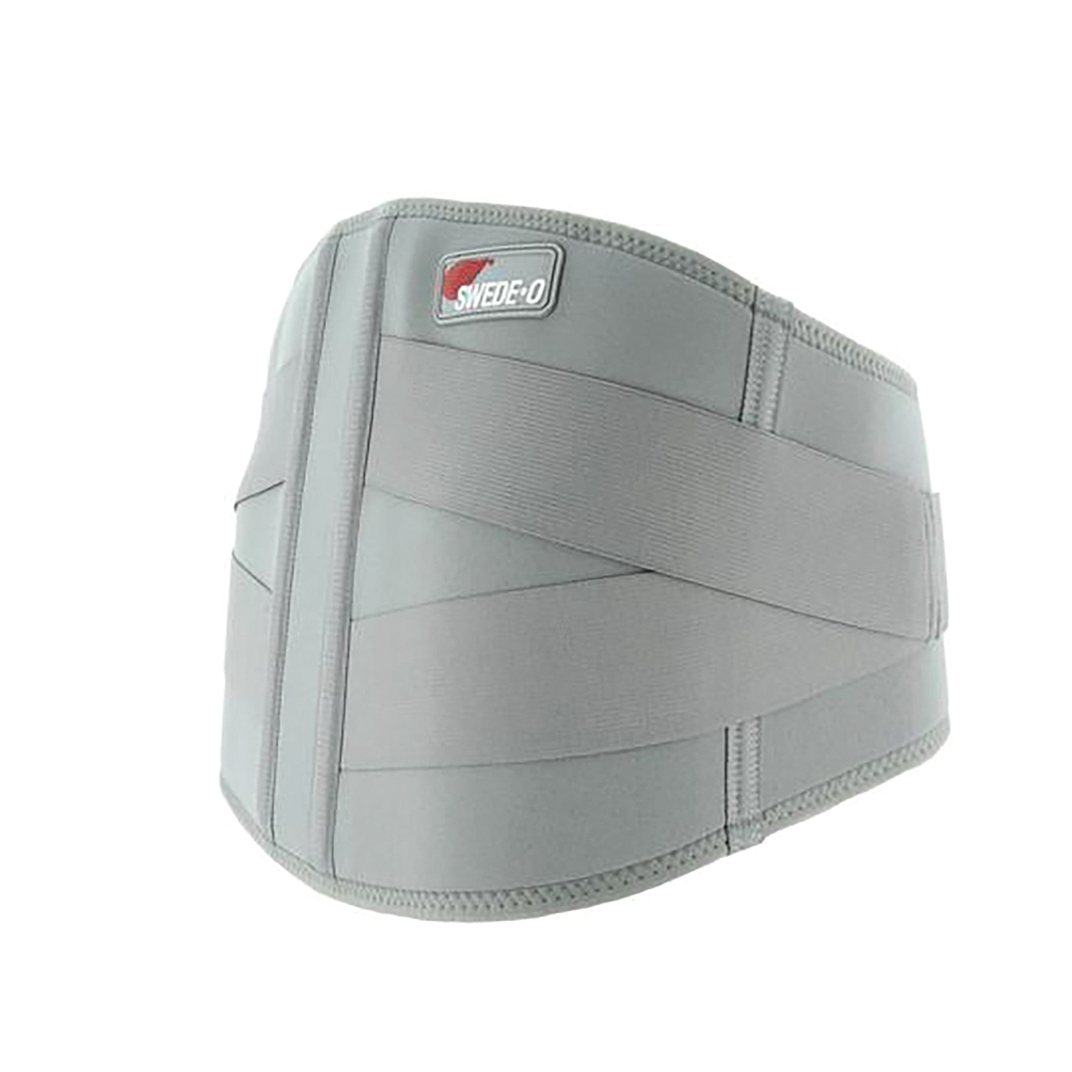 A Swede-O Thermal Lumbar Support in gray, featuring adjustable elastic straps for back support and stability.