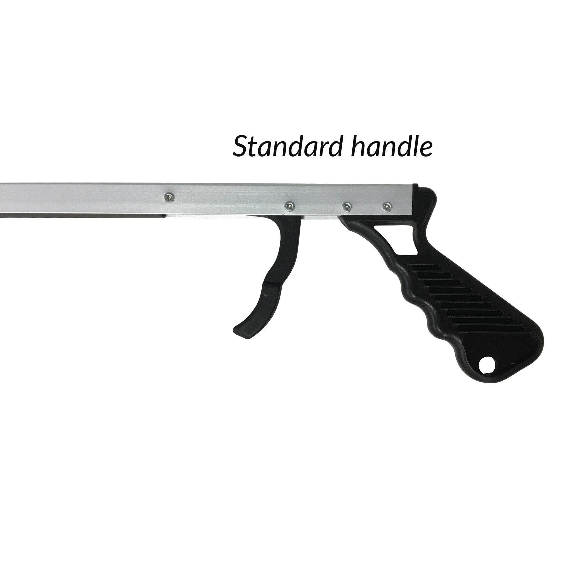 The handle of the AliMed Economy Reacher labeled "Standard handle," featuring a black grip and trigger.