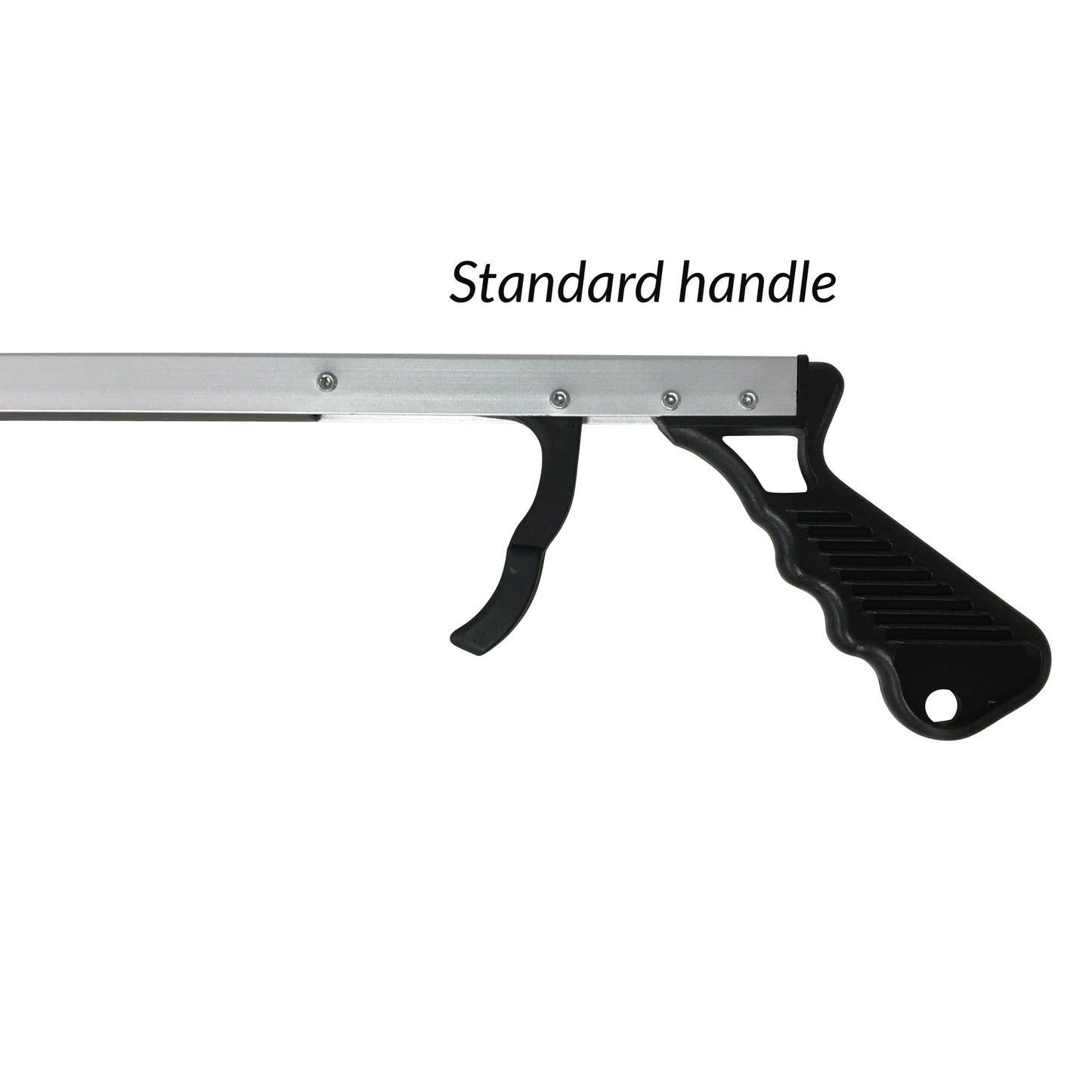 The handle of the AliMed Economy Reacher labeled "Standard handle," featuring a black grip and trigger.