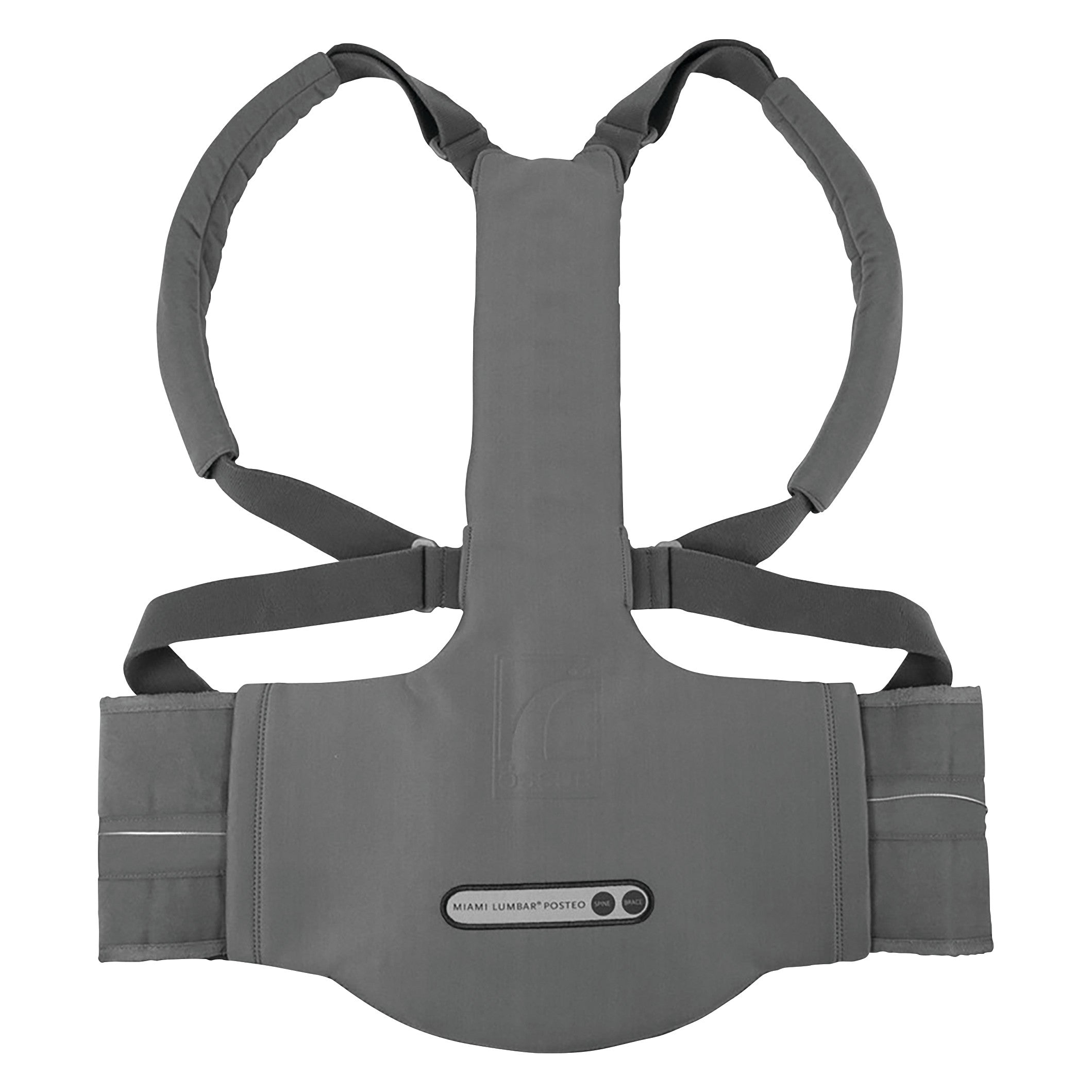 The ssur Miami Lumbar Posteo brace in gray. It features adjustable straps and support panels for lumbar stabilization.