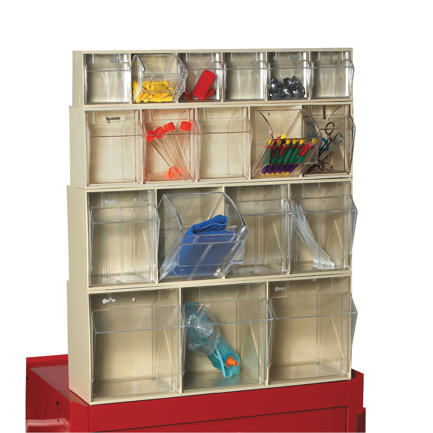 AliMed Cart Accessory: Tilt Bins for Select/Standard/Wide Series Medical Carts shown with various small items organized inside.