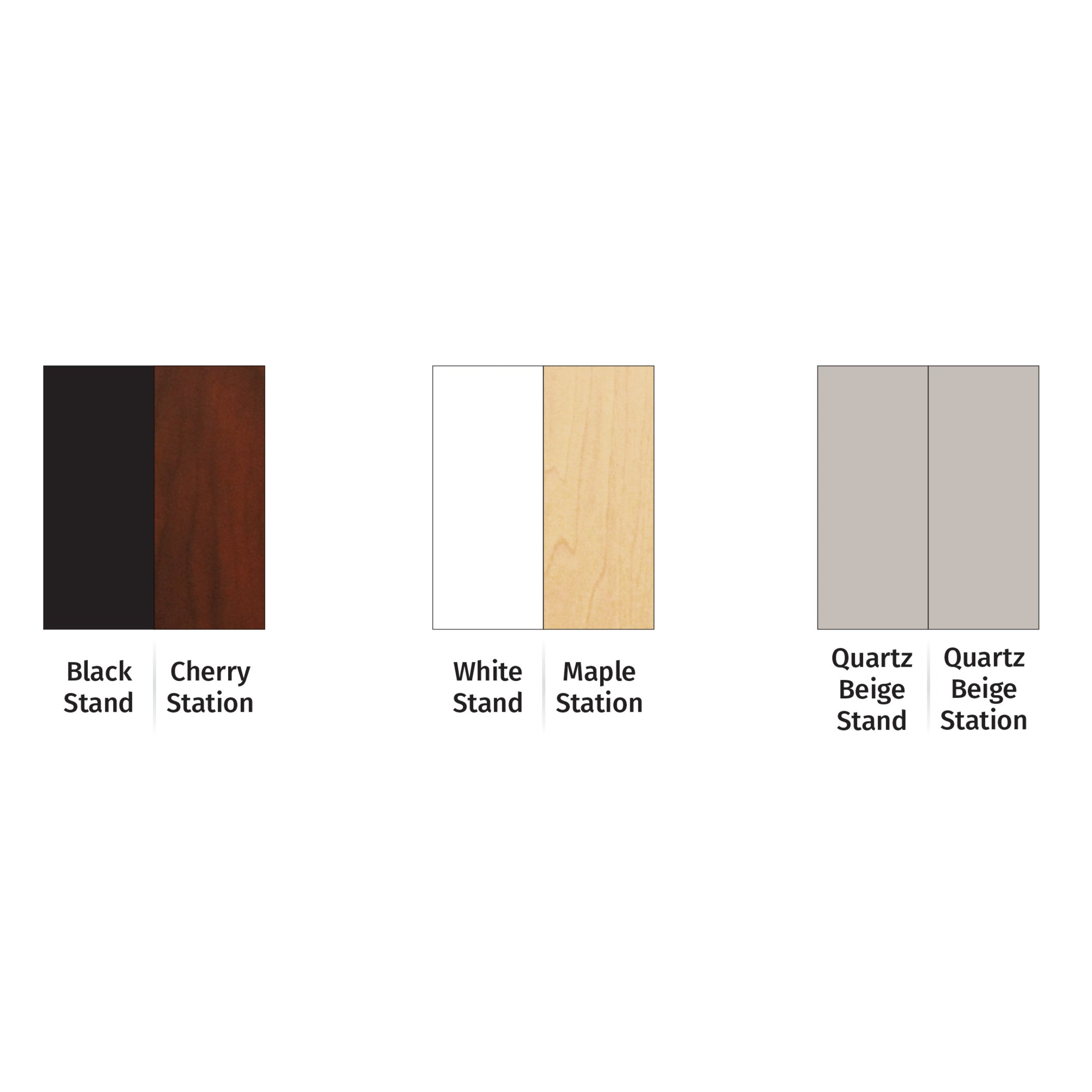 Color options for the Bowman Basic Free-Standing Hygiene System: Black/Cherry, White/Maple, and Quartz Beige/Quartz Beige.