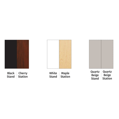 Color options for the Bowman Basic Free-Standing Hygiene System: Black/Cherry, White/Maple, and Quartz Beige/Quartz Beige.