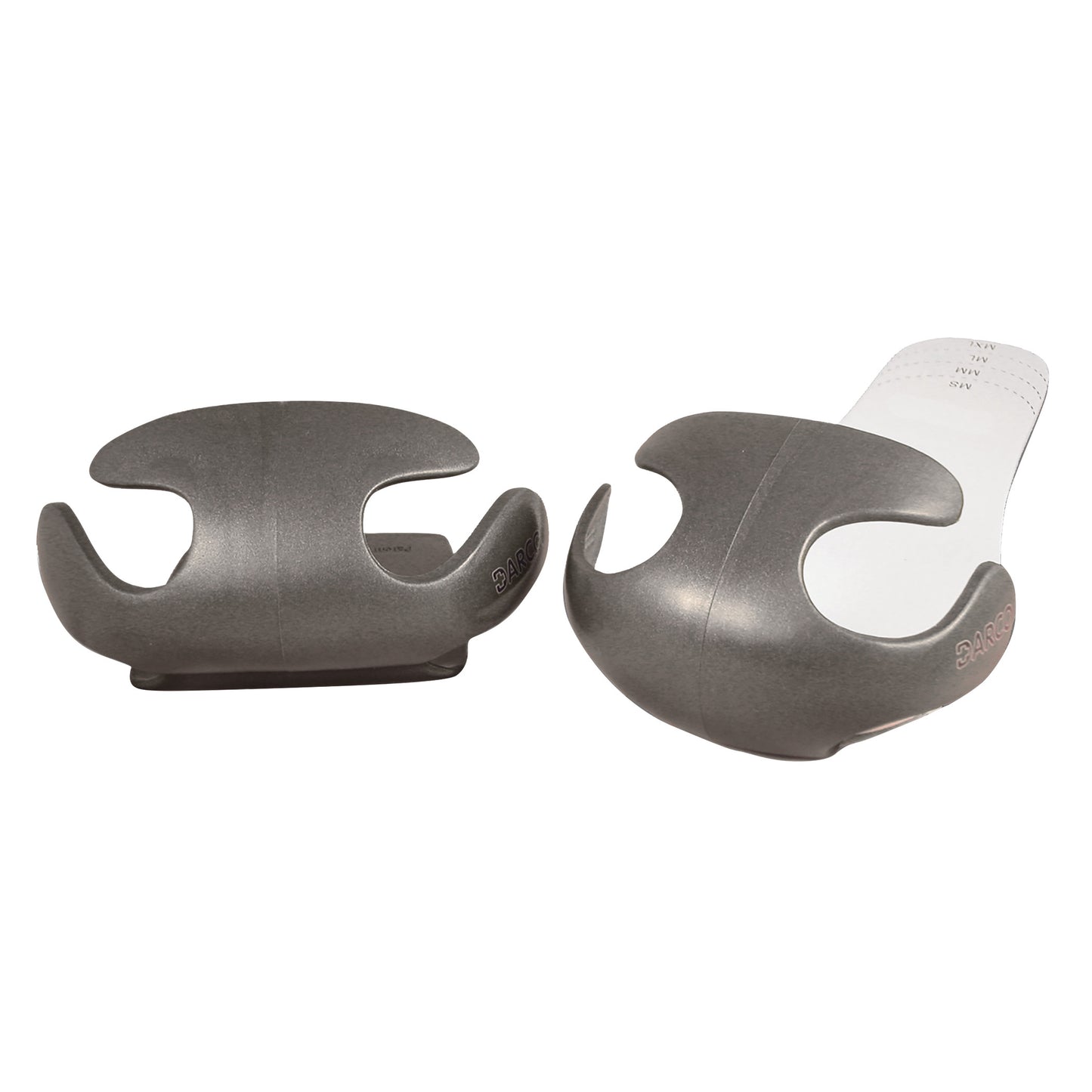 Two black DARCO Body Armor Toe Guards. The guards are designed to protect the toes with a curved, sturdy structure.