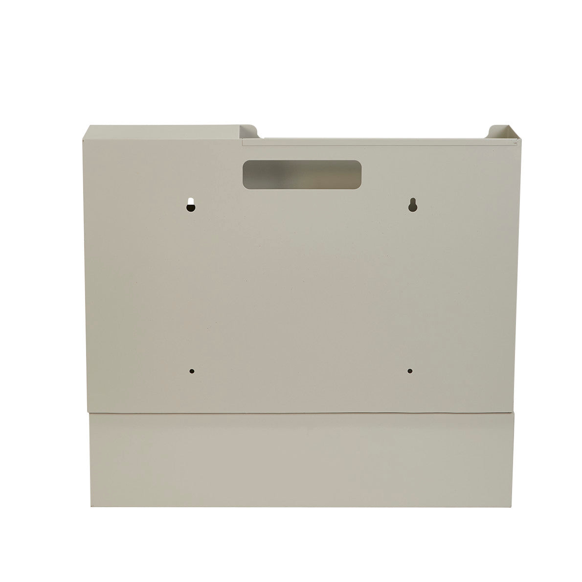 The AliMed PPE Organizer, a beige wall-mounted unit with a handle and keyhole slots for organizing personal protective equip.