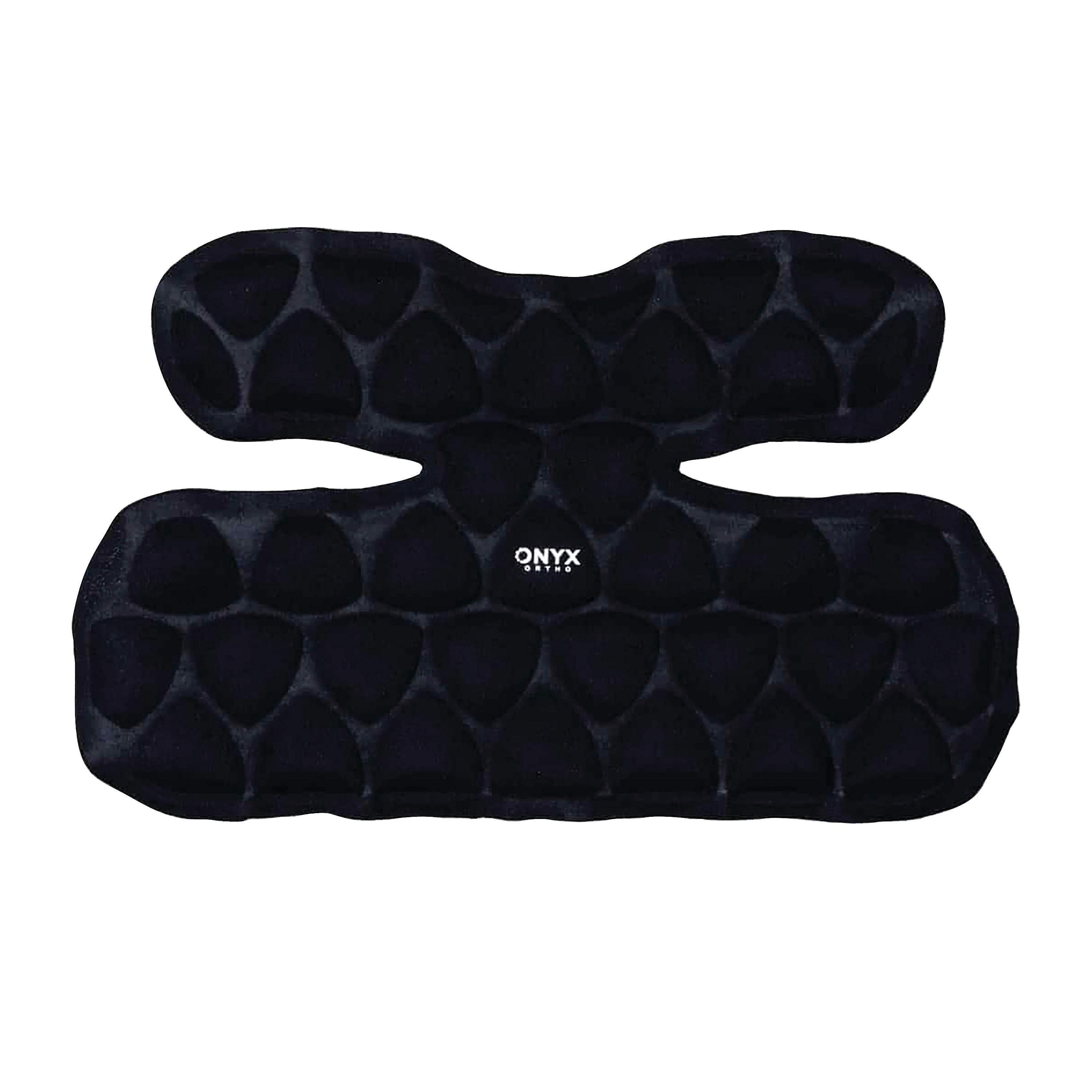 The Xena Therapies Onyx Cool Shoulder+, a black, ergonomically designed cooling pad with a textured surface.