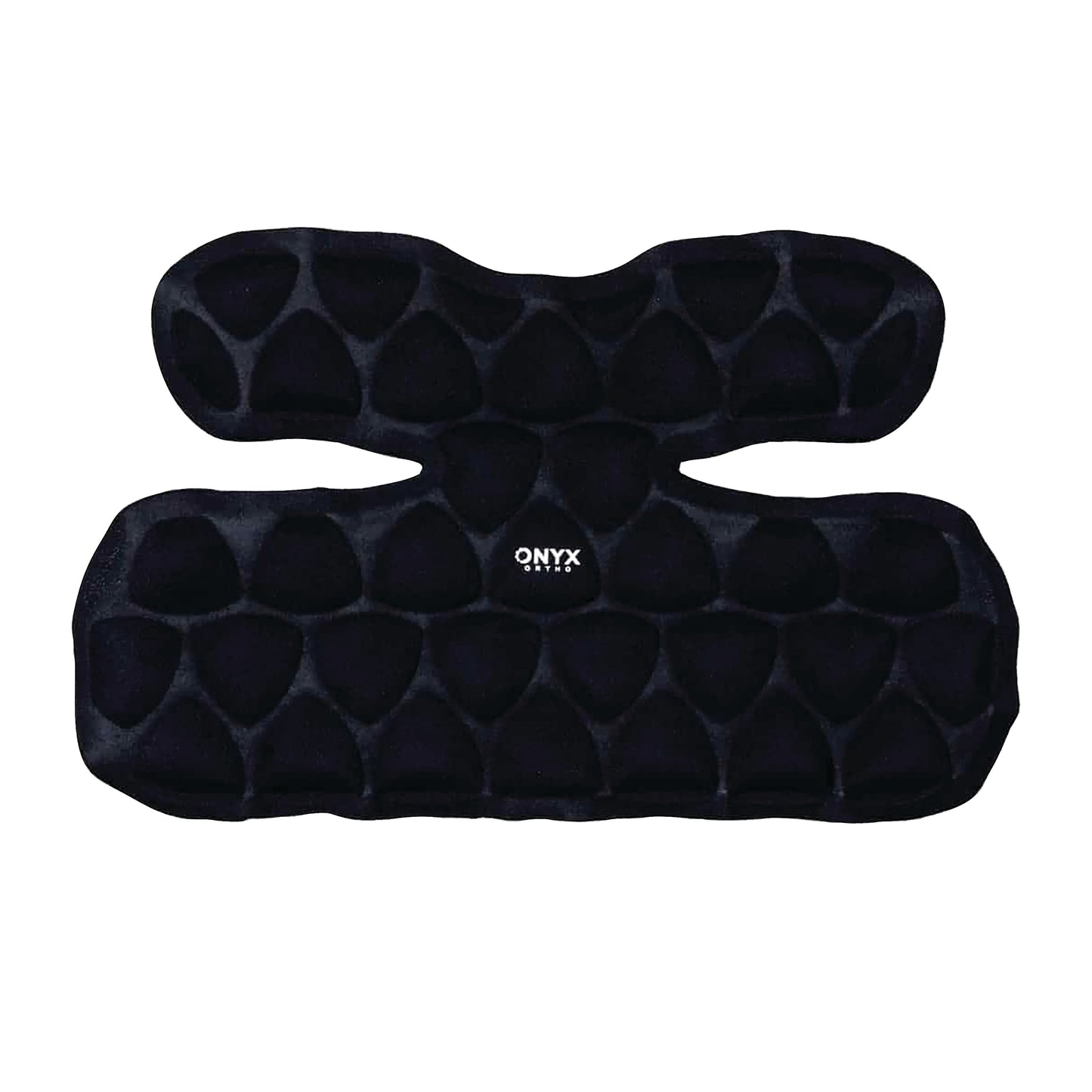 The Xena Therapies Onyx Cool Shoulder+, a black, ergonomically designed cooling pad with a textured surface.