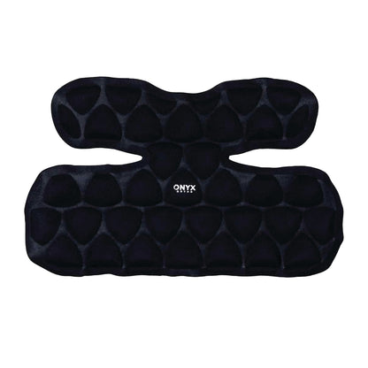 The Xena Therapies Onyx Cool Shoulder+, a black, ergonomically designed cooling pad with a textured surface.