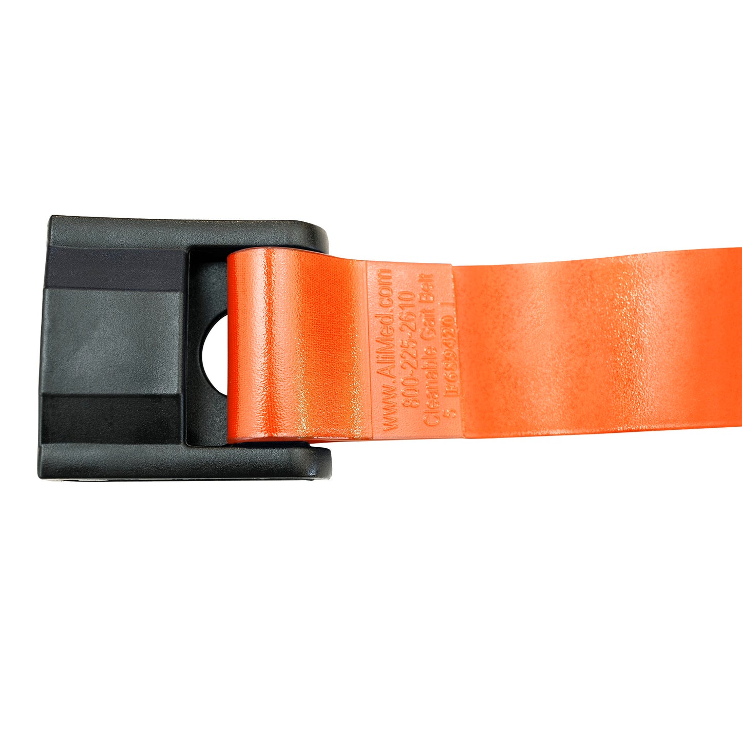 An AliMed Antimicrobial Wipeable Gait Belt with CAM-Style Buckle. The belt is orange with a black buckle.