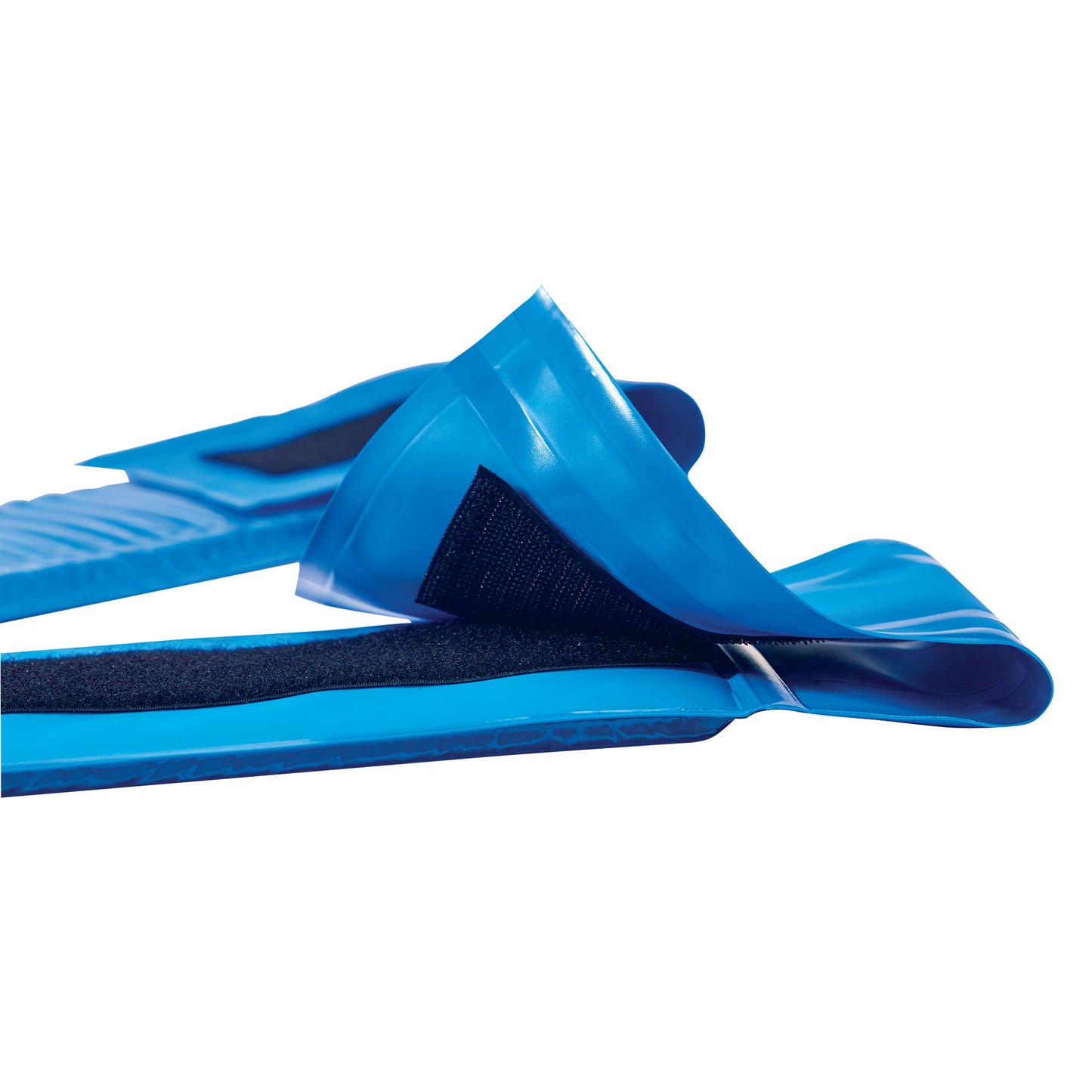 An AliMed AliBlue Gel Body Strap with a hook and loop  closure system, featuring blue gel padding for securing and comfort.