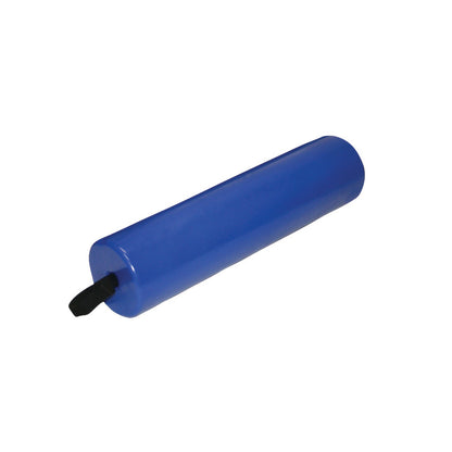 A blue Skillbuilders Roll with a black strap attached to one end, used for therapeutic exercises.
