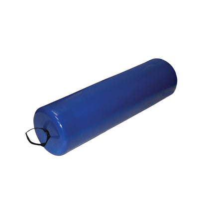 A blue cylindrical Skillbuilders Roll with a handle on one end, used for therapy or exercise.