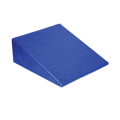 A blue Skillbuilders Positioning Wedge with a sloped triangular shape.