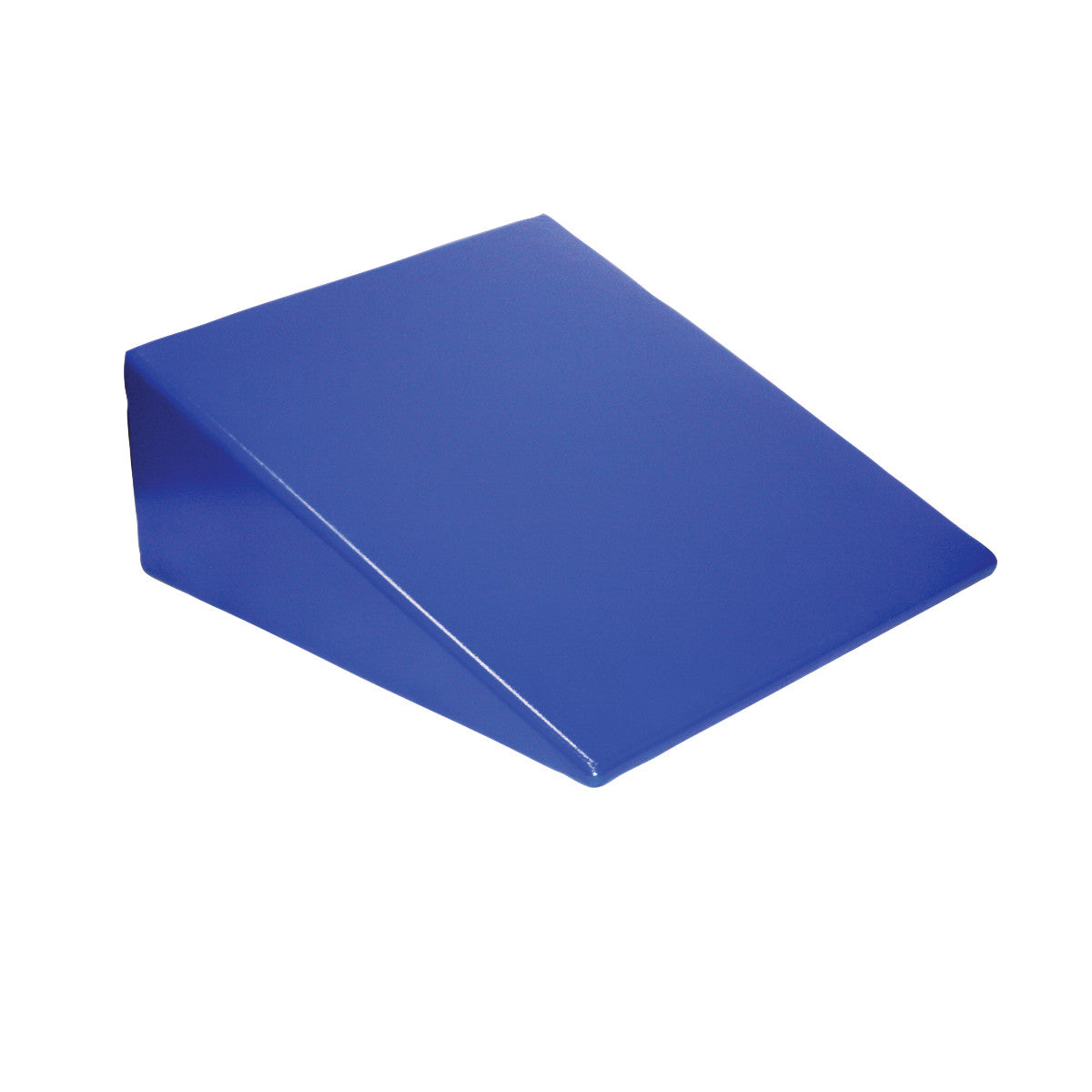 A blue Skillbuilders Positioning Wedge with a triangular shape is shown against a plain white background.